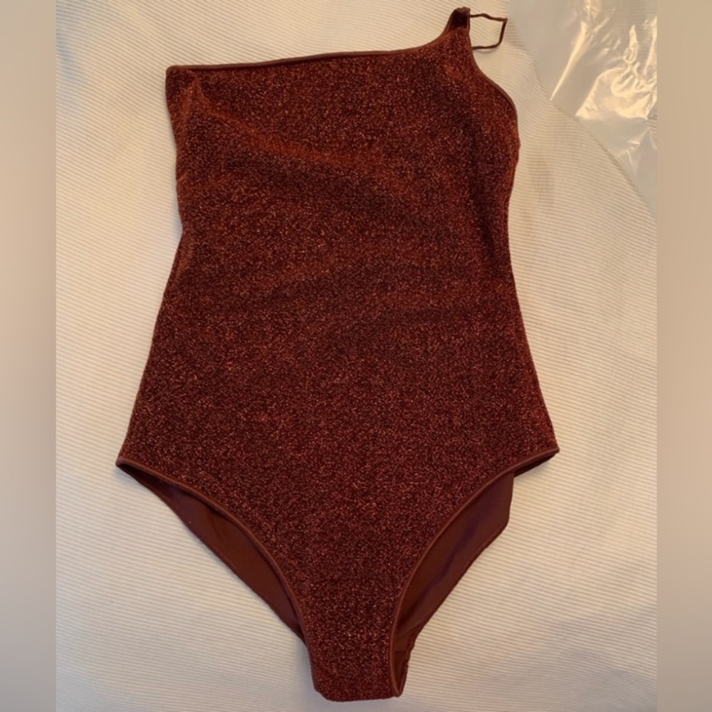 Oseree Brown One-Shoulder Lumiere One-Piece Swimsuit
